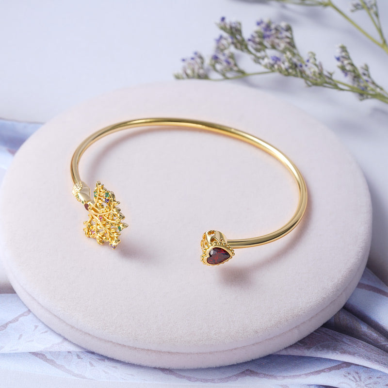 Lifetree & Heart Open Bangle Bracelet Sterling Silver 18K Gold Plated Inlaid with Multicolor Stones Mother's Day Gift_2
