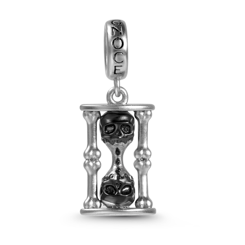 Skull Hourglass Pendant Dangle Charm Matte Sterling Silver_1