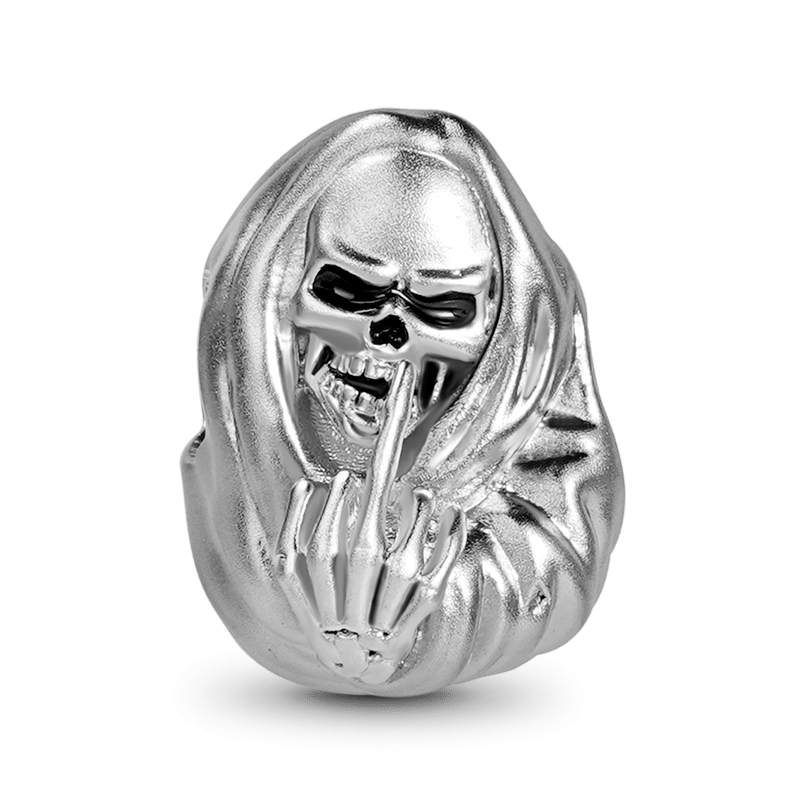 Middle Finger Skull Charm Bead Sterling Silver_1