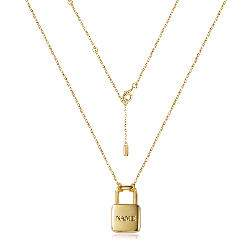Custom Engravable Lock Necklace Sterling Silver 18K Gold Plated_2