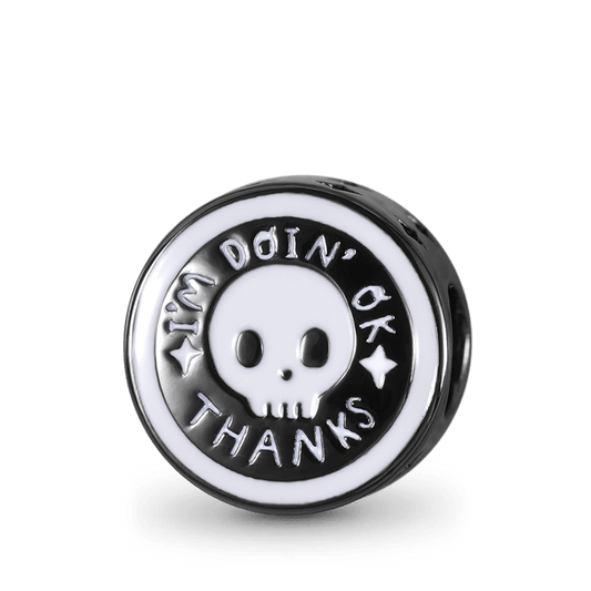 The Sad Ghost Club-Skelly "I'M DOIN' OK, THANKS" Skull Charm Bead Sterling Silver_1