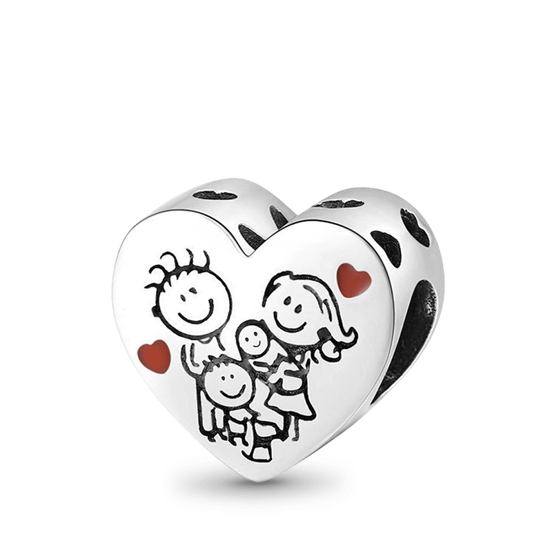 Lovely Family Heart Shape Charm Bead Sterling Silver_1