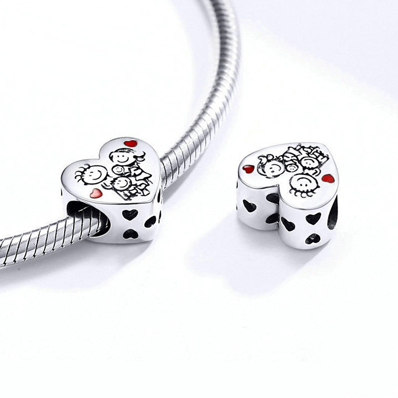 Lovely Family Heart Shape Charm Bead Sterling Silver_2
