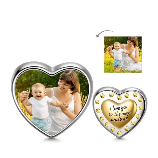 Gnoce "Love You Foever" Topaz Golden Heart Personalized Photo Charm Sterling Silver-Engraved with "I Love You to the Moon and Back"_1