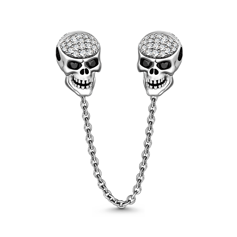 Gnoce "Elegant Skull" with Shimmering Crystal Stones 925 Sterling Silver Safety Chain_1