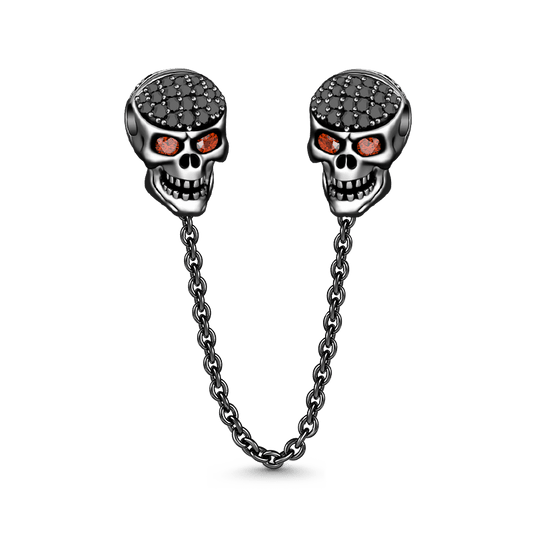 Gnoce  "Mysterious Skull" with Eye-catching Fuchsia Stones  925 Sterling Silver Skull Safety Chain Black_1