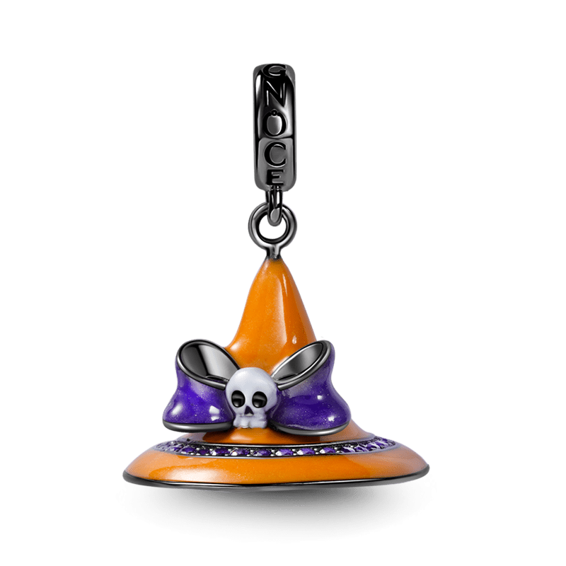 Halloween Magic Hat with Bow and Skull Pendant Dangle Charm Sterling Silver_1