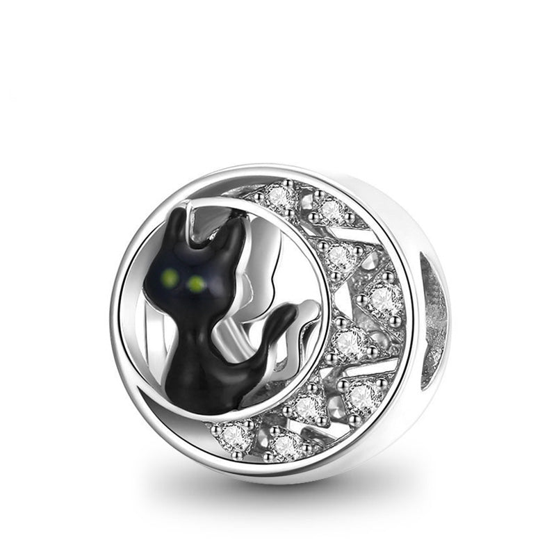 Gnoce Black Cat on Moon Charm Bead Inlaid with Crystal Gemstones_1