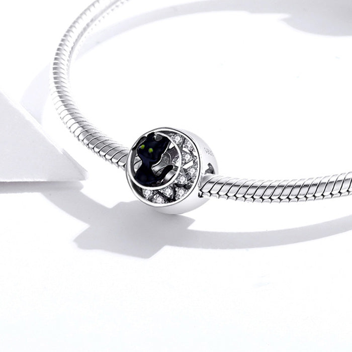 Gnoce Black Cat on Moon Charm Bead Inlaid with Crystal Gemstones_2