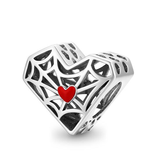 Spider Web Heart Charm Bead Sterling Silver_1