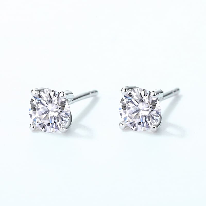 Round CZ Stone Stud Earrings Sterling Silver_2