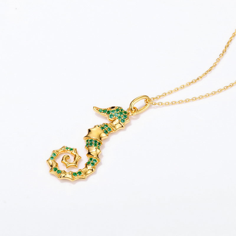 Seahorse Necklace Inlaid with Shiny Spinels Gold Plated Sterling Silver Ocean Collection_3