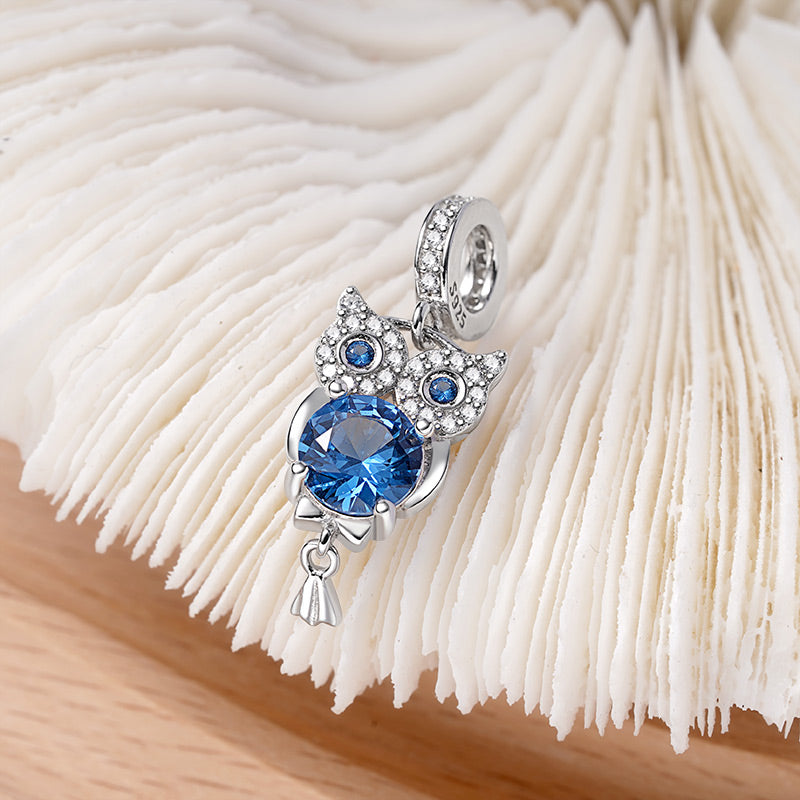 Owl Embrace Round Gemstone Pendant Dangle Charm Sterling Silver_2