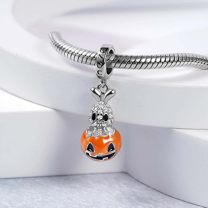 Rabbit in Smiling Pumpkin Pendant Dangle Charm Sterling Silver_2