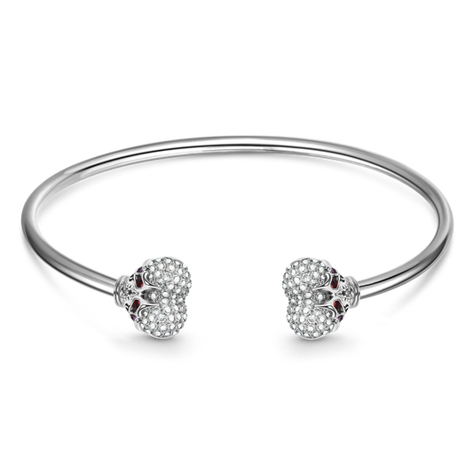 Heart-shaped Skulls Cap End Removable Bangle Bracelet Sterling Silver Inlaid with Gems_1