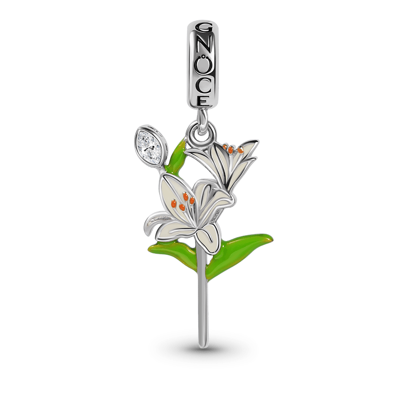 Lily Flower Pendant Dangle Charm Sterling Silver Inlaid with Crystal Oval Cut  Zircon_1