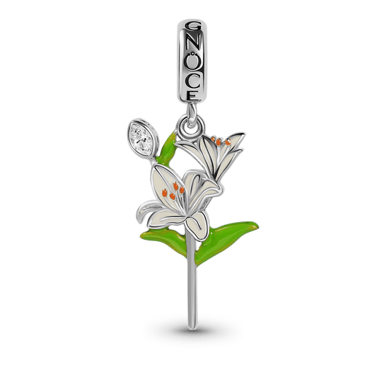 Lily Flower Pendant Dangle Charm Sterling Silver Inlaid with Crystal Oval Cut  Zircon_1