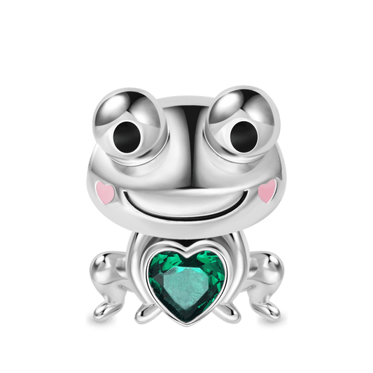 Cute Frog Embraces Heart Gemstone Charm Bead Sterling Silver_1