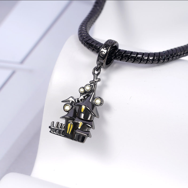 Ghost Castle Pendant Dangle Charm 925 Sterling Silver Inlaid with Gemstones Gift for Halloween_2