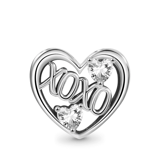 "XOXO" Charm Bead 925 Sterling Silver Inlaid with Crystal Heart Gemstones_1