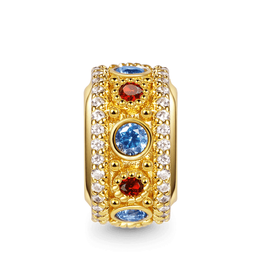 Luxury Style Safety Stopper Charm Bead 925 Sterling Silver Inlaid with Shiny CZ Stones 18K Gold Plated_1