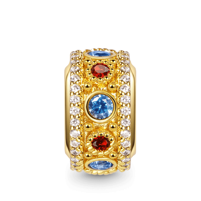 Luxury Style Safety Stopper Charm Bead 925 Sterling Silver Inlaid with Shiny CZ Stones 18K Gold Plated_1