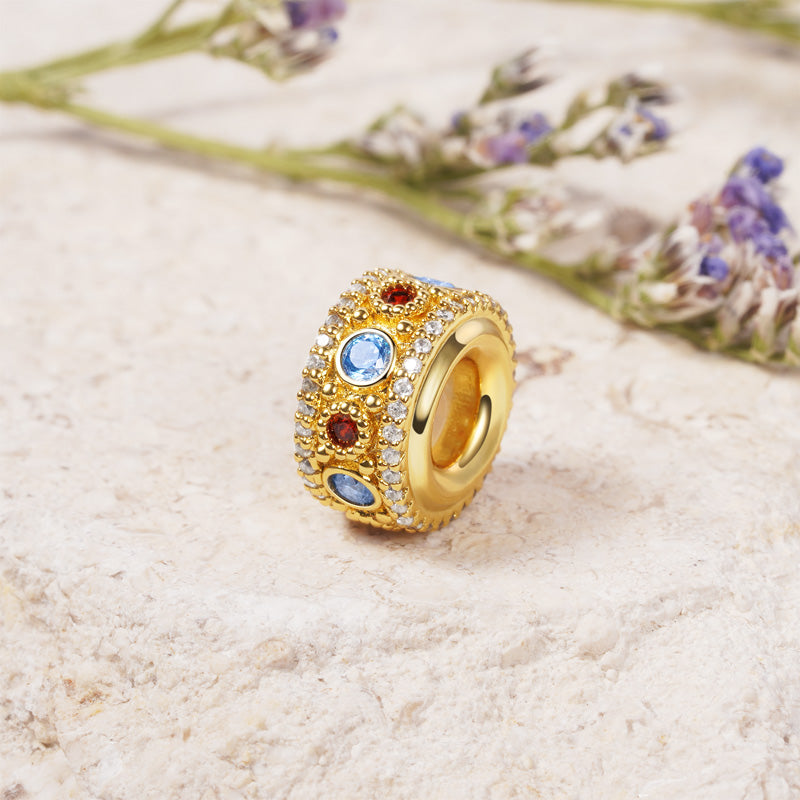 Luxury Style Safety Stopper Charm Bead 925 Sterling Silver Inlaid with Shiny CZ Stones 18K Gold Plated_2