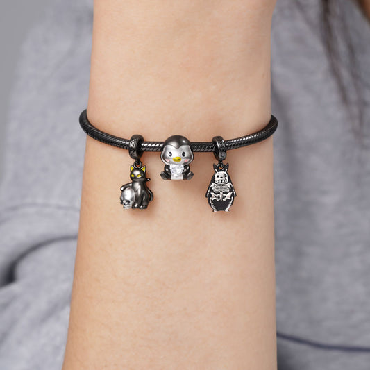 Cat Loves Skull Pendant Dangle Charm 925 Sterling Silver_3