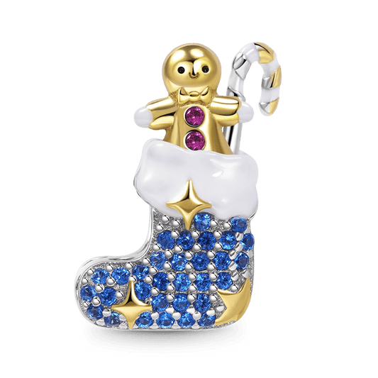 Christmas Stocking with Gingerbread Man and Candy Cane Charm Bead 925 Sterling Silver_1