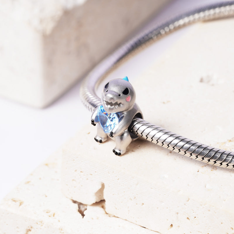 Dinosaur Embraces Heart Gemstone Charm Bead Sterling Silver_3