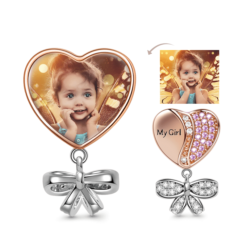 Gnoce "My Girl" Rose Gold Plated My Precious Daughter Pink Stones 925 Sterling Silver Photo Charm Bead_1