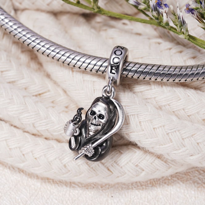 Grim Reaper Death Skull Pendant Dangle Charm 925 Sterling Silver_2