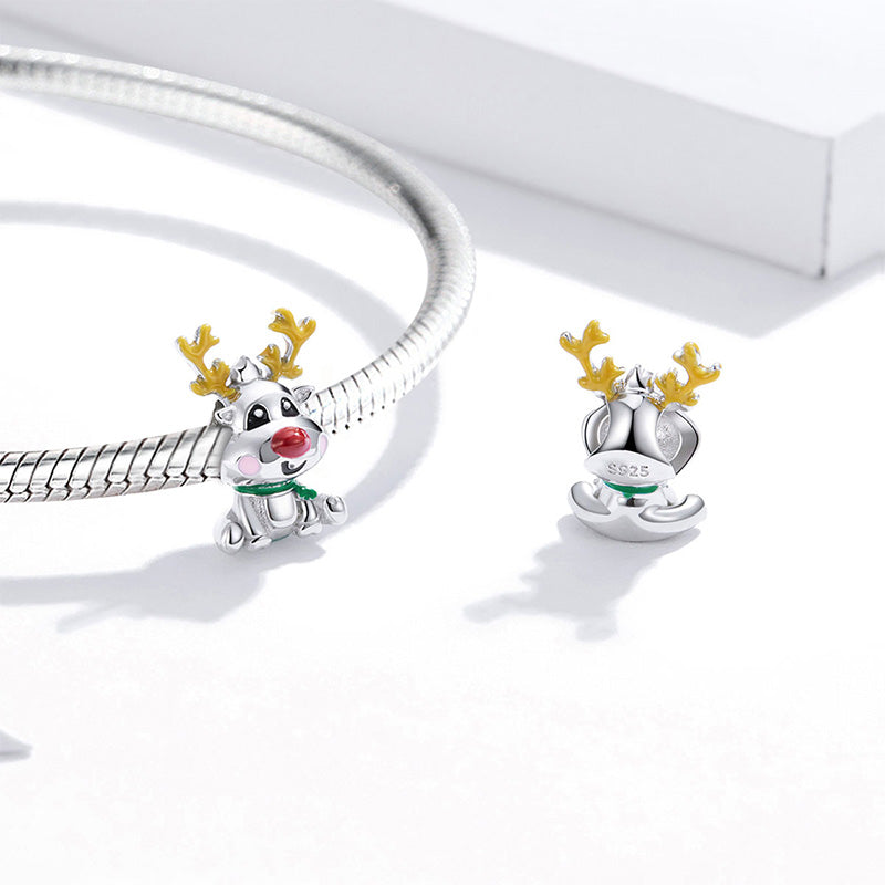 Cute Christmas Reindeer Charm Bead 925 Sterling Silver_2