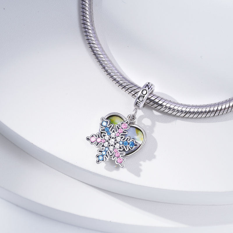 Snowflake Personalized Photo Engravable Charm Bead 925 Sterling Silver_2