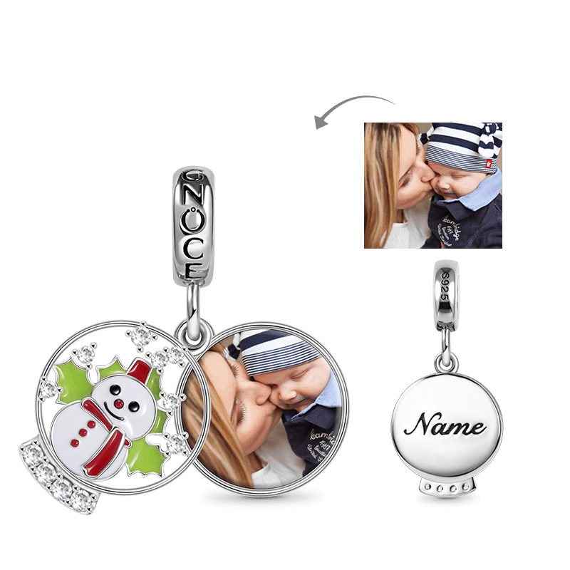 Snowman Personalized Photo Engravable Charm Pendant 925 Sterling Silver Inlaid with Crystal CZ Stones_1
