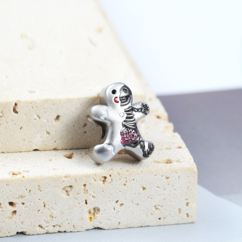 Skeleton Gingerbread Man Charm Bead 925 Sterling Silver Two-tone Plated_2