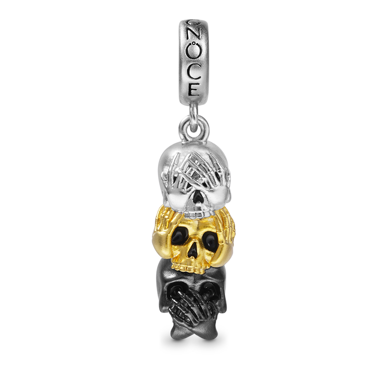 See No Hear No Speak No Wise Skulls Pendant Dangle Charm 925 Sterling Silver Three Tones_1