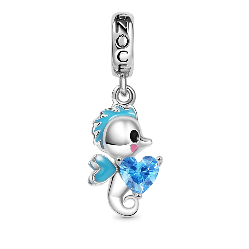 Sea horse Embraces Heart Gemstone Charm Bead Sterling Silver_1