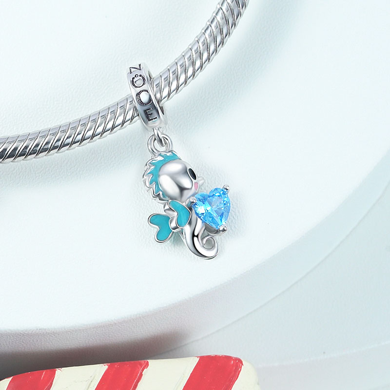 Sea horse Embraces Heart Gemstone Charm Bead Sterling Silver_2