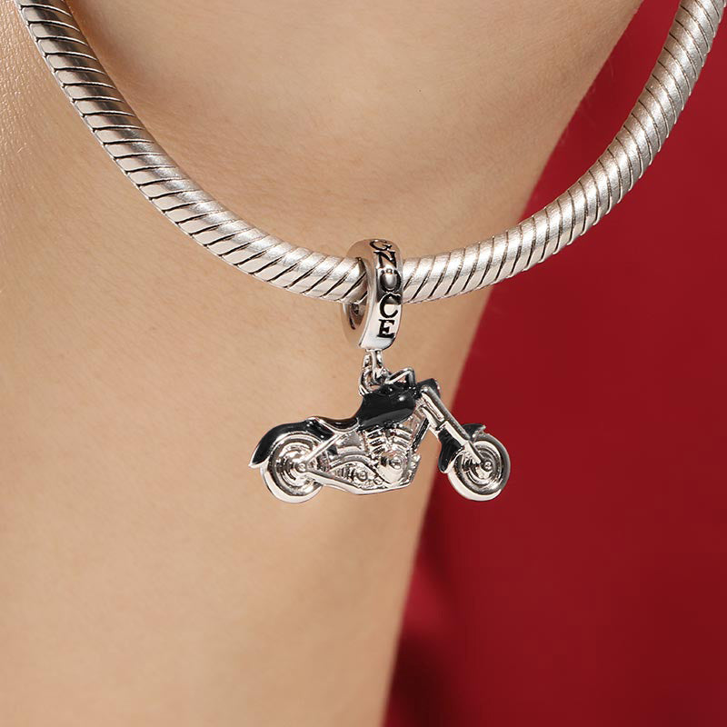 Black Motorcycle Pendant Dangle Charm Sterling Silver_3
