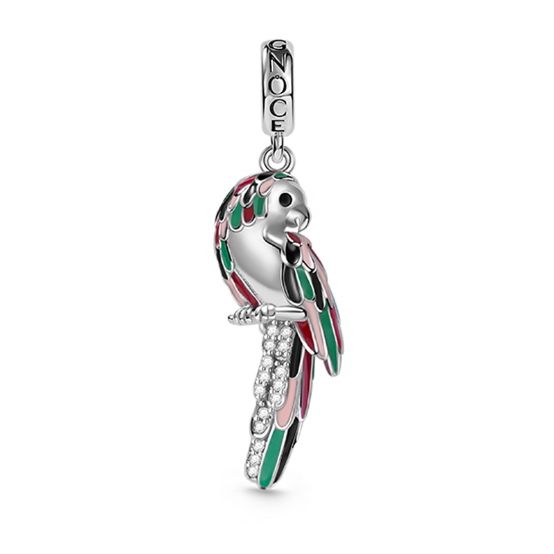 Parrot Pendant Dangle Charm 925 Sterling Silver Inlaid with Crystal Zircon Stones_1