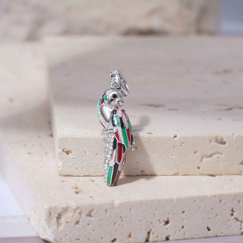 Parrot Pendant Dangle Charm 925 Sterling Silver Inlaid with Crystal Zircon Stones_2
