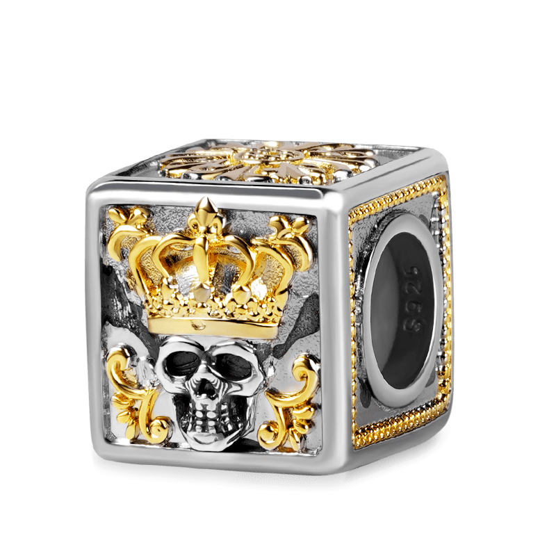 King Skull Men's Vintage Bead S925 Sterling Silver 18K Gold Plated with Gift Copper Black Leather Men's Bracelet Jewelry for Men_2