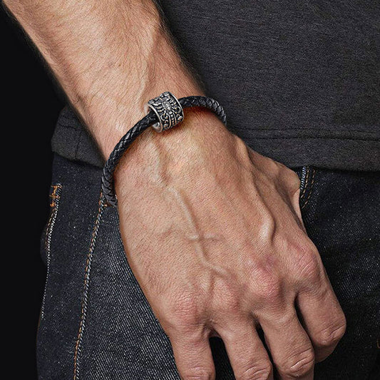 Scorpion Men's Vintage Bead S925 Sterling Silver with Gift Copper Black Leather Men's Bracelet Jewelry for Men_5