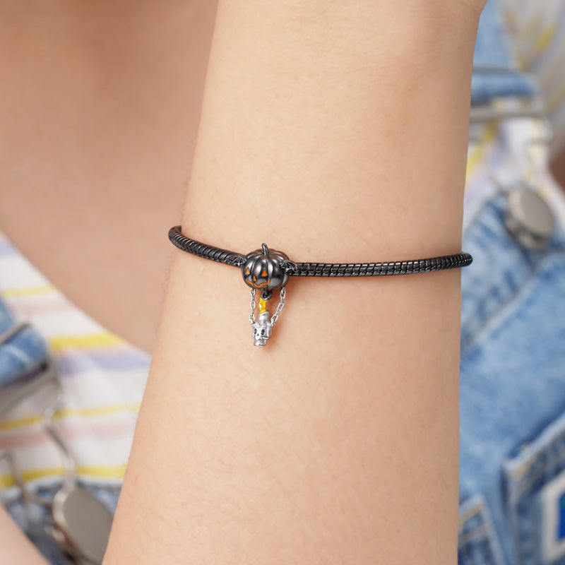 Pumpkin Skull Hot Air Balloon Pendant Dangle Charm 925 Sterling Silver Gift for Halloween_2