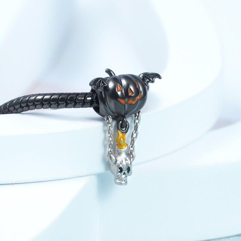 Pumpkin Skull Hot Air Balloon Pendant Dangle Charm 925 Sterling Silver Gift for Halloween_3
