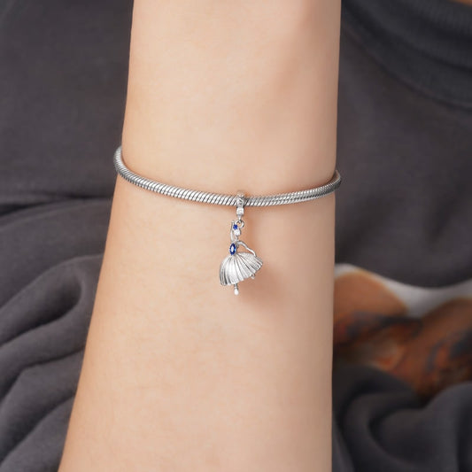 Ballet Pendant Dangle Charm 925 Sterling Silver Inlaid with Blue Gemstones_3