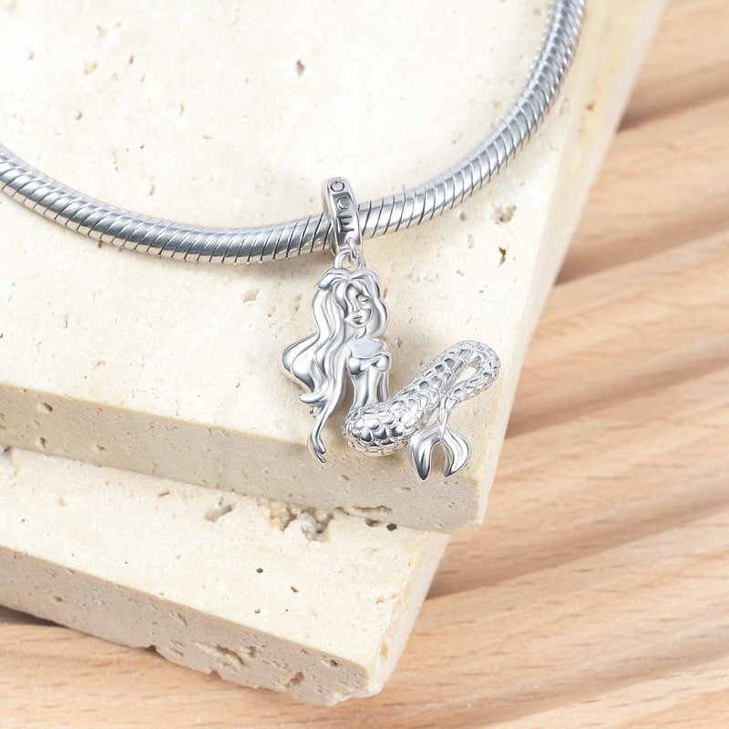Sleeping Mermaid Pendant Dangle Charm 925 Sterling Silver_2