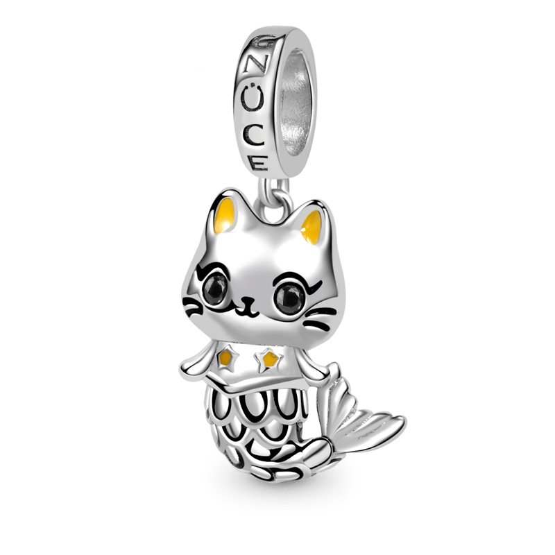Cute Cat Mermaid Pendant Dangle Charm 925 Sterling Silver_2