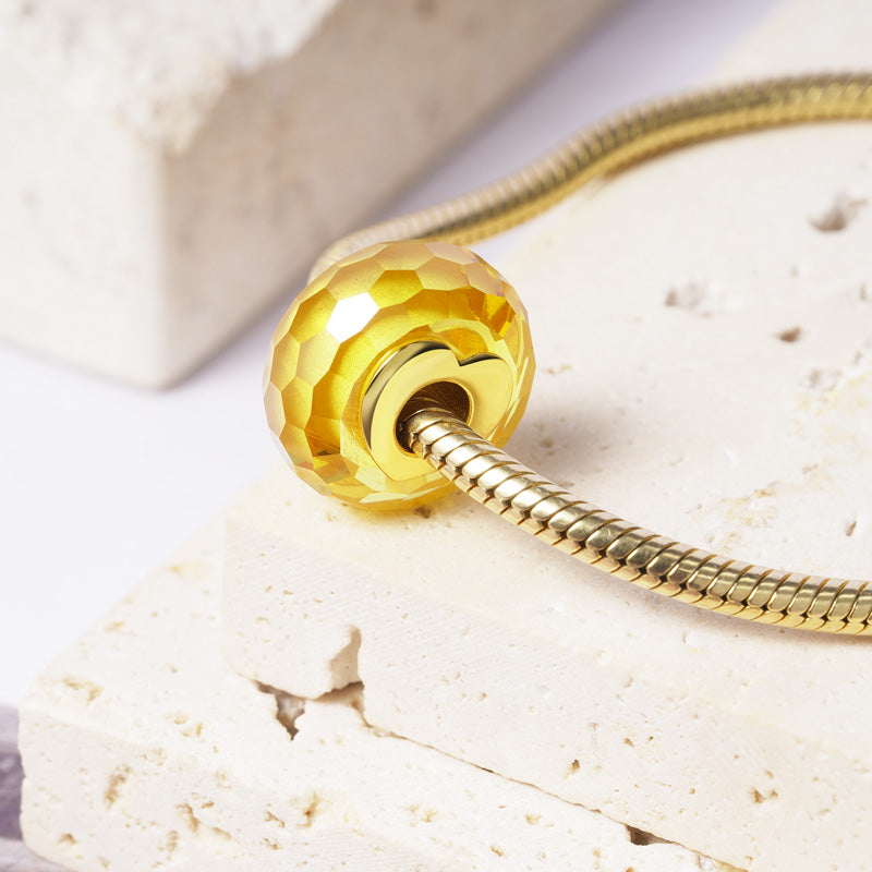 Golden Yellow Natural Zircon Charm Bead 925 Sterling Silver 18K Gold Plated Hole_2